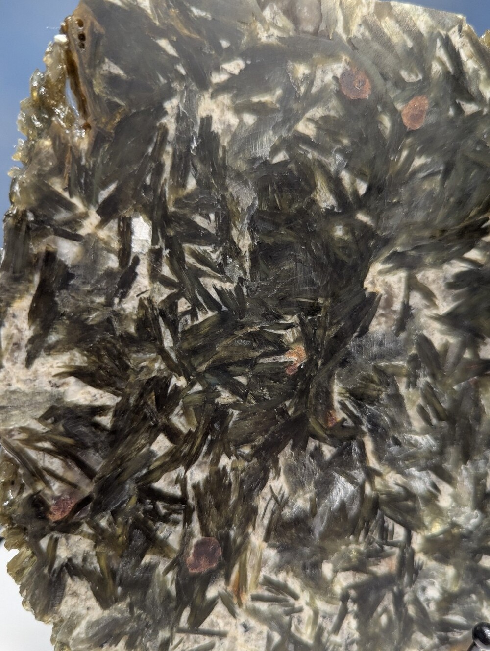 Green Mica Lepidolite with Garnet Slab - 6 3/4 X 6 Inches - Madagascar - Picture 5 of 11
